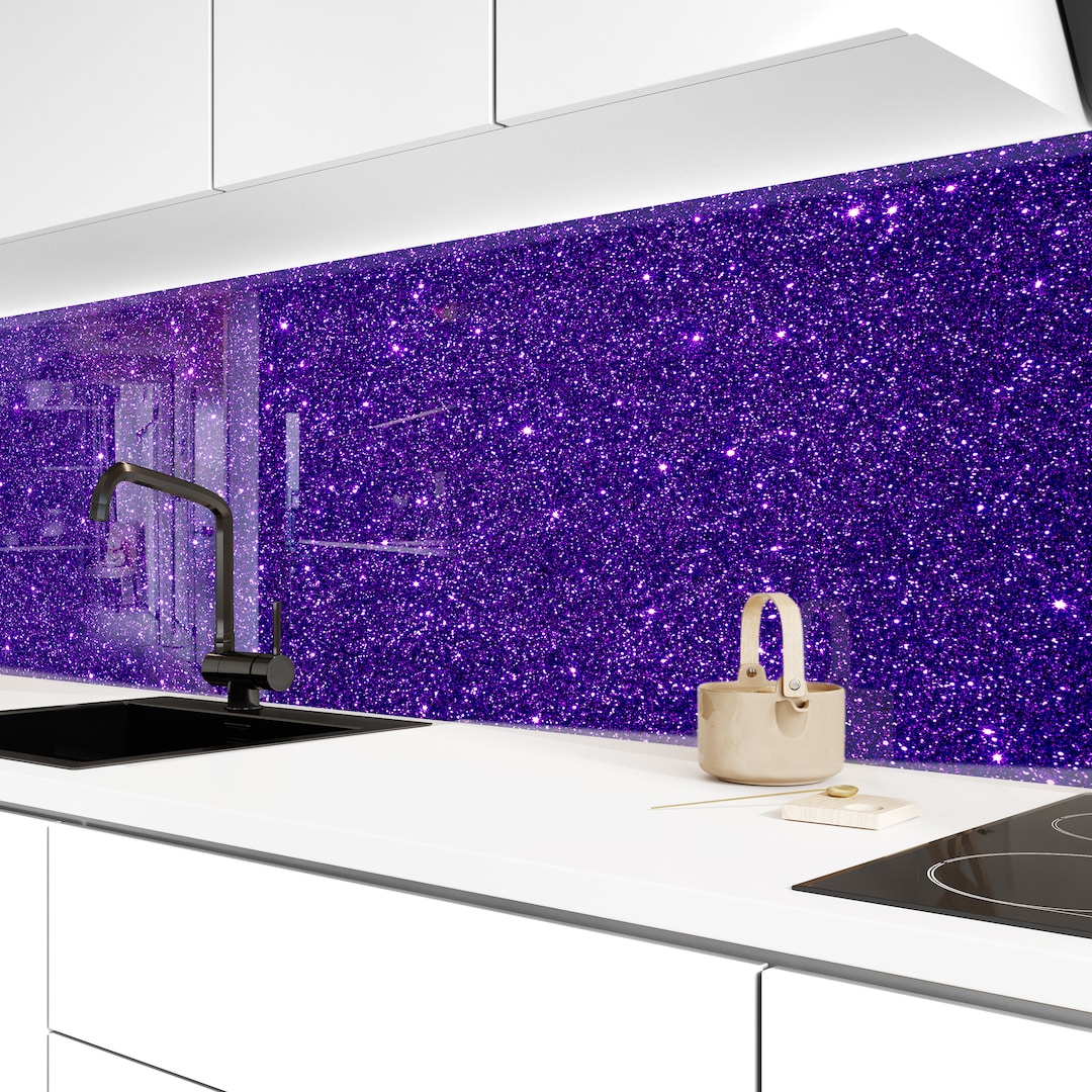 Dark Purple Glitter Splashback Panel Backsplash Tile Kitchen Etsy