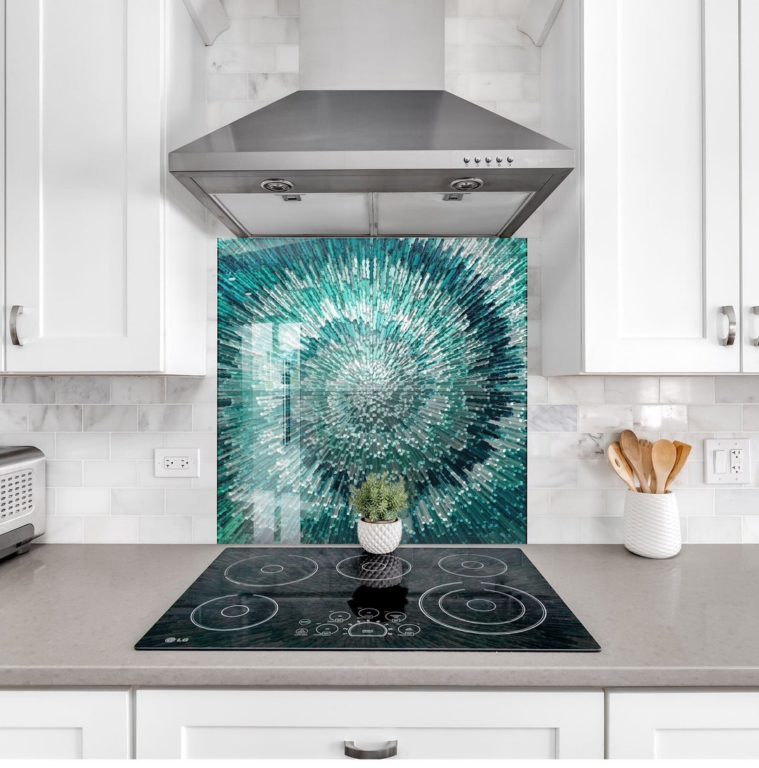 Green Backsplash Tiletempered Glass Wall Protectionkitchen Etsy