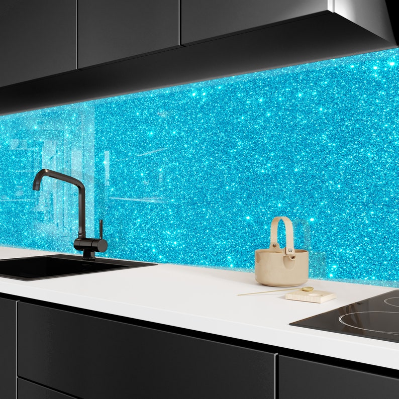 Blue Glitter Backsplash Tiletempered Glasssolid Glass Etsy