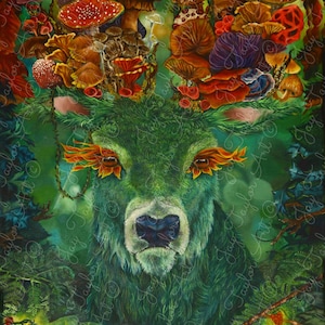 Antler Muscaria Fine art print home decor cottagecore witchy wall art fantasy magical deer stag mushroom toadstool fairy fae A2 SIZE