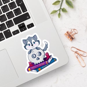 Skull & Books - 3 &quot; Vinyl Sticker - Halloween, Magic Sticker, Kawaii Aesthetic, Laptop Sticker, Waterproof Decal Sticker, Kawaii Sticker