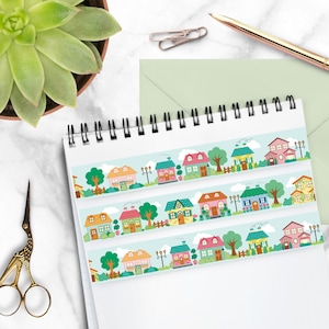 Little Houses Washi Tape - 15mm x 10m - Crafting Tape | Journaling Tape | BuJo Tape | Kawaii Washi Tape | Scrapbooking Washi Tape | Pen Pals