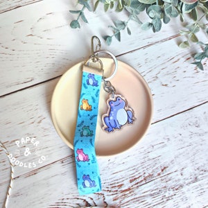 Froggy Lanyard Keychain - 5&quot; Wristlet Lanyard - ID Card Holder, Wrist Strap, Badge Holder, Frog Lanyard, Acrylic Key Ring, Frog Keychain