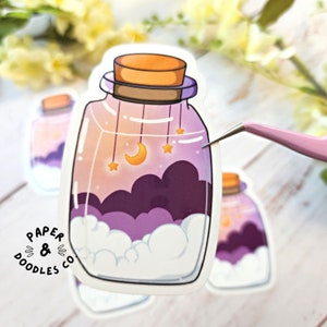 Estrellas en una botella - Adhesivo de vinilo brillante estilo kawaii de 3" - Adhesivo apto para lavavajillas / Adhesivo para computadora portátil / Adhesivo kawaii / Bujo