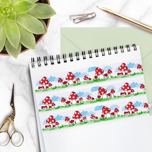 Mushroom Washi Tape - 20mm x 5m - Crafting Tape | Journaling Tape | BuJo Tape | Kawaii Washi Tape | Scrapbooking Washi Tape | Cottagecore