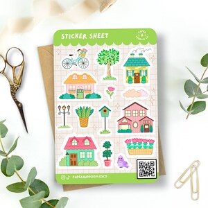 Casas de primavera - Hoja de calcomanías de vinilo mate de 4 x 6" - Calcomanías para bujo / Calcomanías para planificador / Estética kawaii / Calcomanías para diario / Carta para amigos por correspondencia