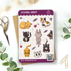 Gatos fofos - Folha de adesivos de vinil 4x6" - Adesivos de gato | Adesivos de vinil | Adesivos Bujo | Estética Kawaii | Adesivos de diário | Decoração de amigo por correspondência