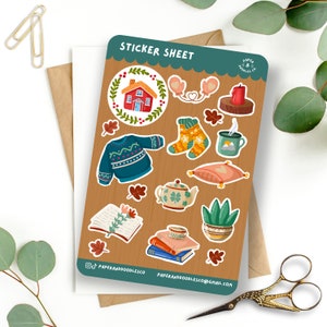 Cozy Fall - 4x6&quot; Vinyl Sticker Sheet - Hygge Stickers | Bujo Planner Deco | Cute Cottagecore Aesthetic | Autumn Vibes | Cozy Fall Theme