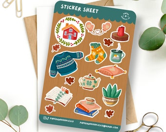 Hygge-stickervel: gezellige herfst Cottagecore-plannerstickers