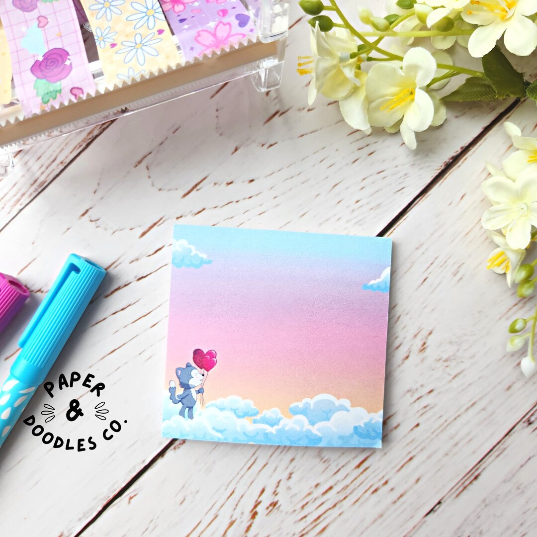 Sunset & Clouds - 3x3 Cute Sticky Notes - 50 Pages - Kawaii Aesthetic ...