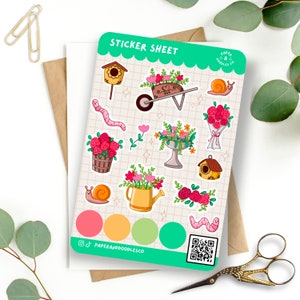 Hoja de calcomanías de vinilo mate de 4 x 6 pulgadas con diseño de jardín de primavera: calcomanías para bujo, calcomanías para planificador, calcomanías estéticas lindas, calcomanías para diario, cartas para amigos por correspondencia