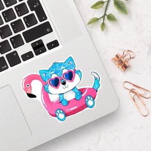 Kaia junto a la piscina - Adhesivo de vinilo de 3&quot; - Adhesivo bonito, adhesivo de perro, adhesivo kawaii, adhesivo para portátil, adhesivo para ordenador, adhesivo para portátil, resistente al agua