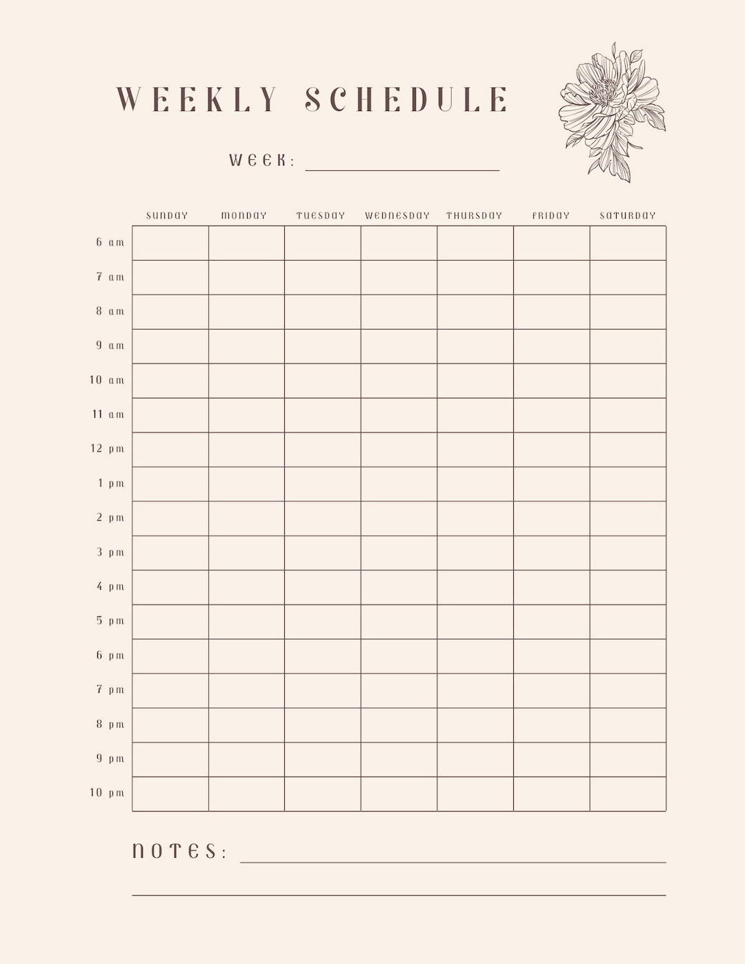 weekly-schedule-hourly-breakdown-minimalist-digital-planner-flower-etsy