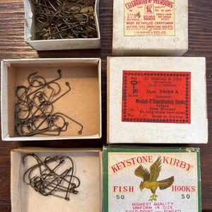 3 vintage boxes with hooks