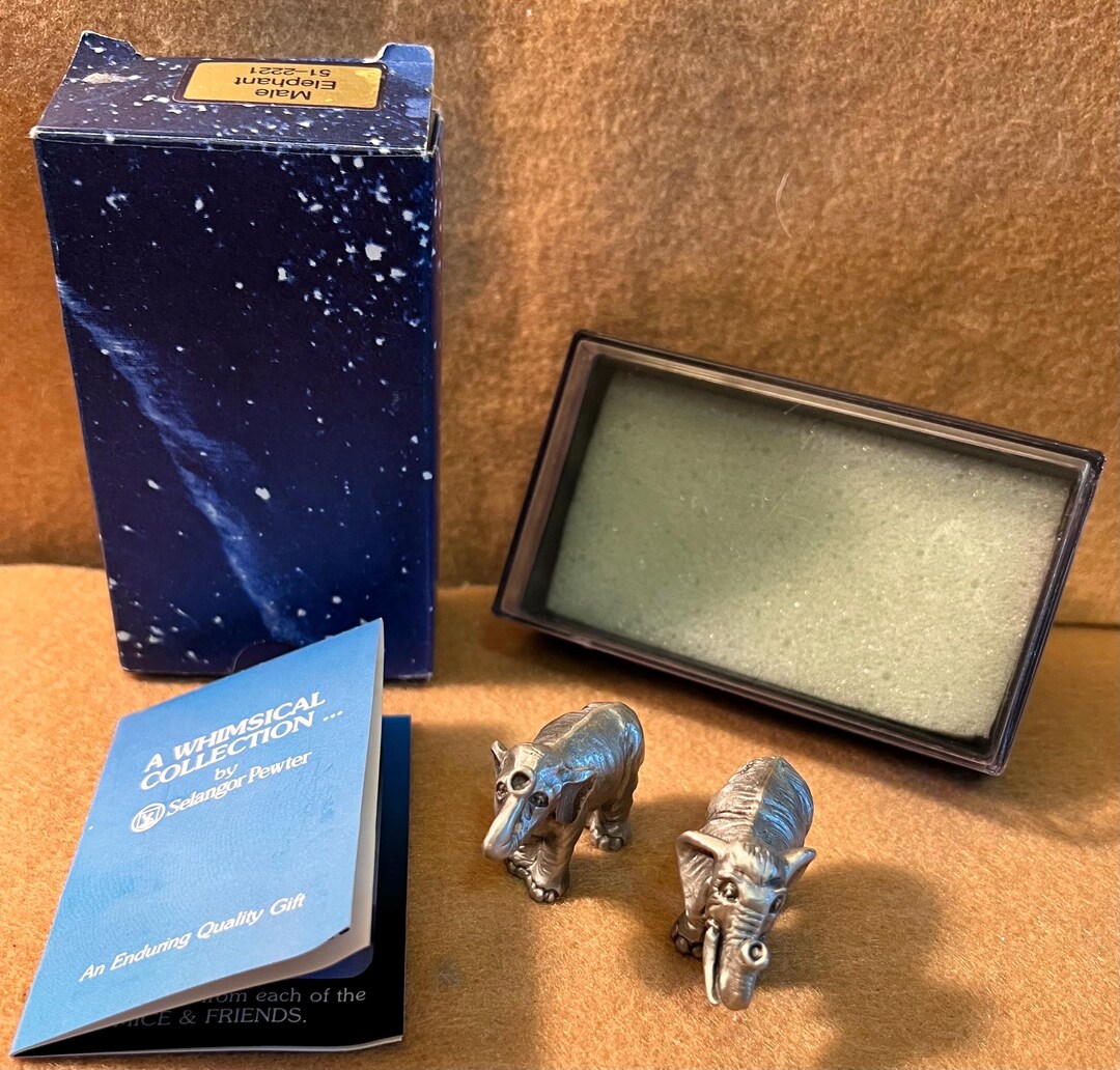 Miniature Pewter Elephant Figurine Set 