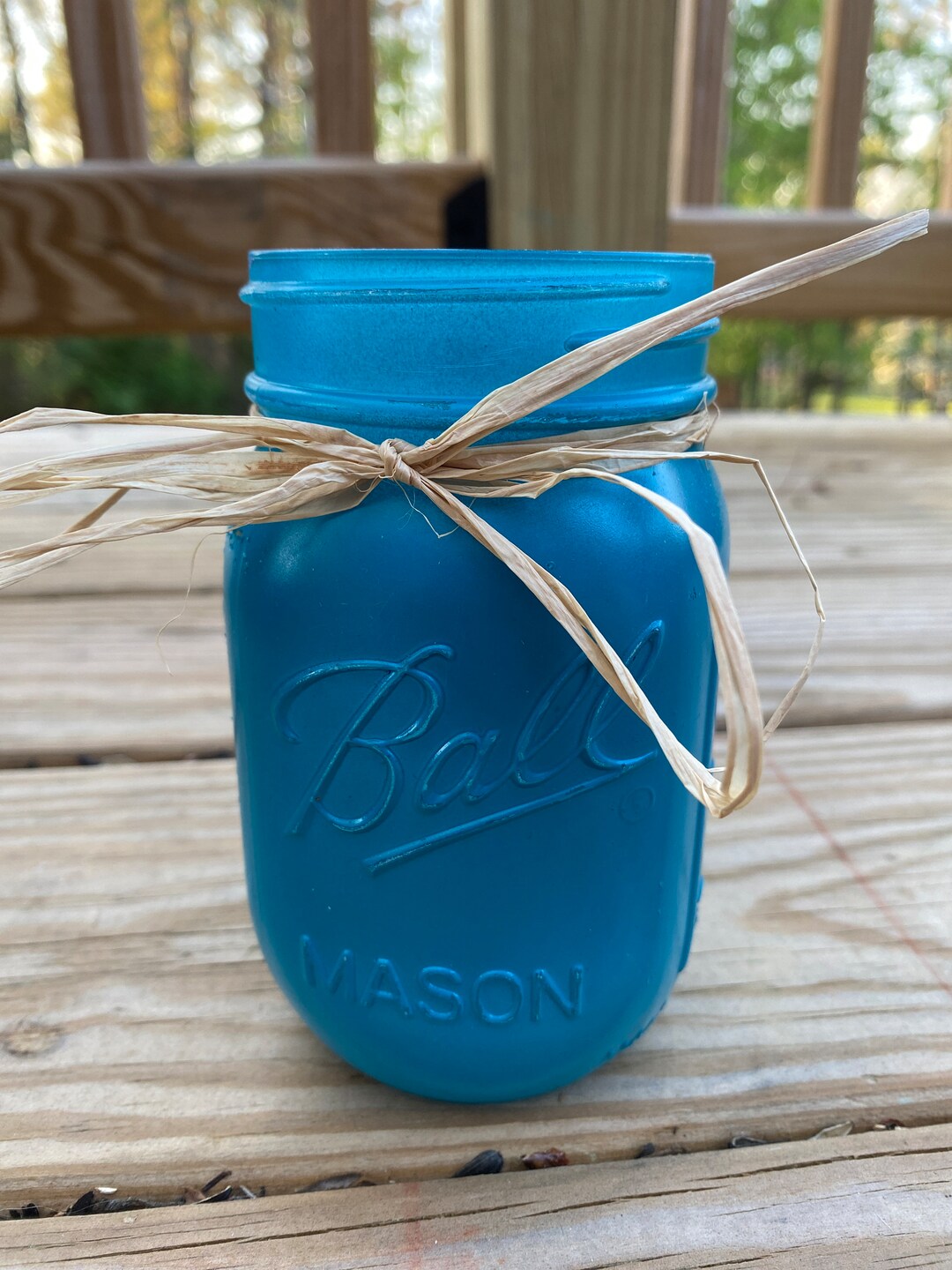 Painted Mason Jar With Raffia Bow Etsy