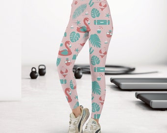 Flamingo Leggings, Flamingo Print, Flamingo Yoga Pants, Flamingo Gift HL41