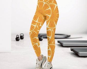 Orange Leggings, Orange Print, Orange Yoga Pants, Orange Gift HL23