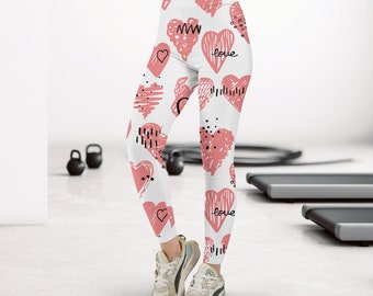 Hearts Leggings, Hearts Print, Hearts Yoga Pants, Hearts Gift HL36