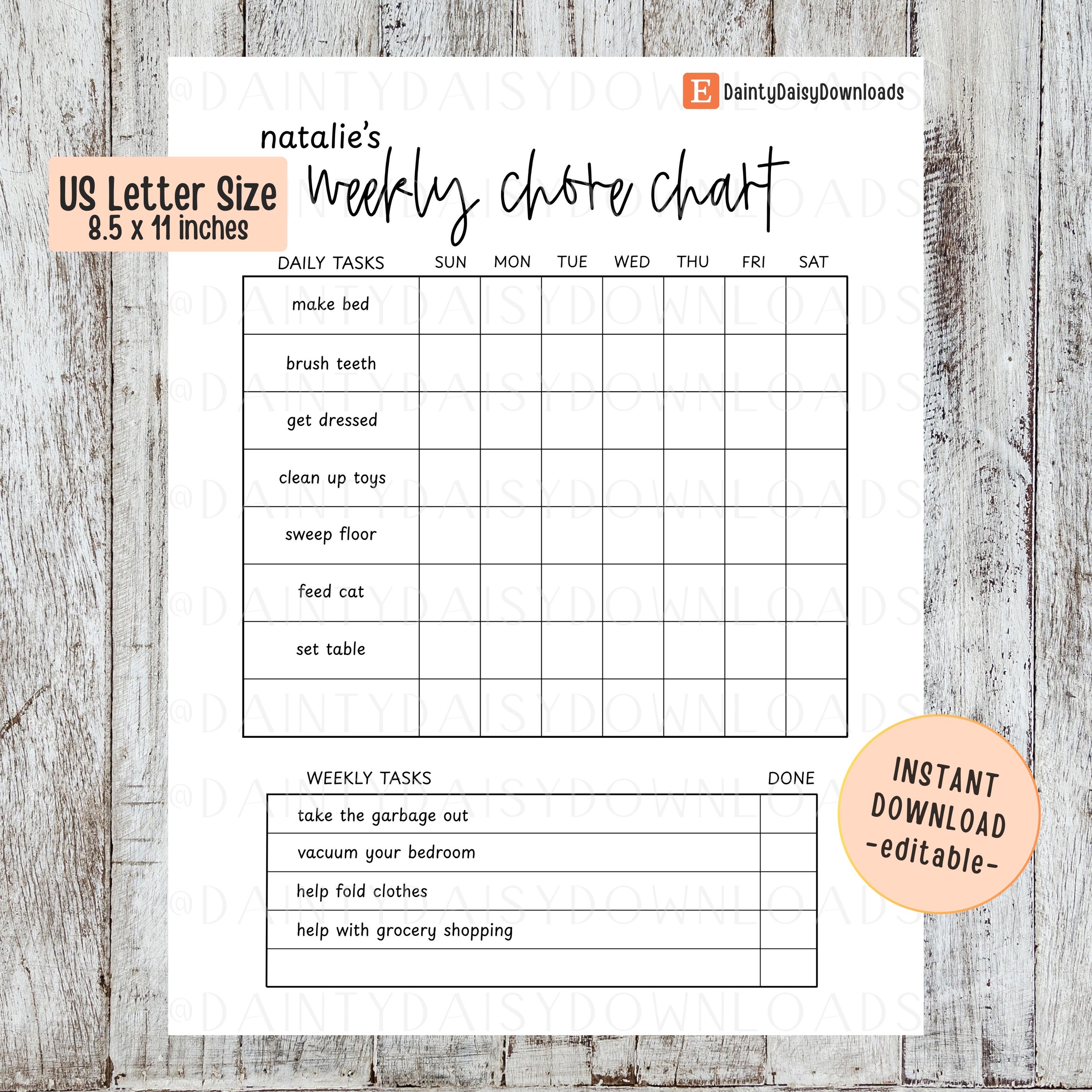 Kids Chore Chart | Editable Weekly Planner, Canva Template (digital ...