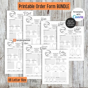 Editable Printable Apparel Order Form Bundle, T-Shirt Invoices, Business Needs, Instant Digital Download, US Letter Size PDF Template, Canva