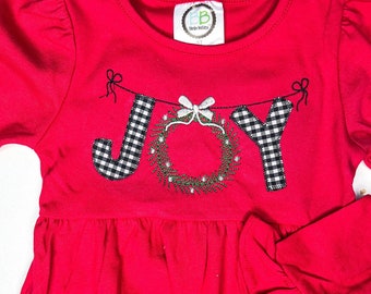 Joy Christmas Dress / Girl’s Holiday Dress / Ruffle Dress