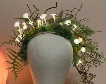 Glowing mushroom cottagecore crown Halloween fairy crown light up woodland crown fairycore mushroom crown rave crown