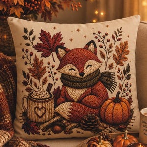 Cosy Fox Pillowcase | Beige Woodland Throw Pillowcase | Cute Autumn Farmhouse Home Decor| Fall pillow cover| Fall leaves and animal decor