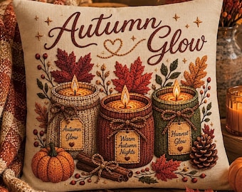 Autumn Glow Candles Pillowcase | Beige Fall Throw Pillowcase | Cozy Farmhouse Autumn Home Decor| Candle pillow cover| Fall pillow case gift