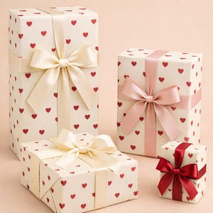 Rollo de papel de regalo de San Valentín neutro elegante con micro corazones / Papel de regalo de corazones rojos / Papel de regalo romántico minimalista / Regalos de San Valentín