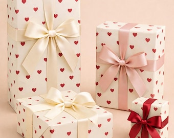 Micro hearts Elegant Neutral Valentine Wrapping Paper roll| Red hearts Gift Wrap| Minimalist Romantic Wrapping Paper| Valentine gifts