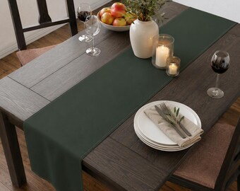 Solid Forest Green Table Runner | Minimalist Cotton-Poly Table Runner|Farmhouse Dining Decor|Wedding Table Decor|Dark green table runner