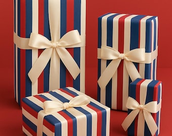 Rot, Blau, Weiß gestreifte Geschenkpapierrolle|Geschenkpapier der Amerikanischen Flagge|4