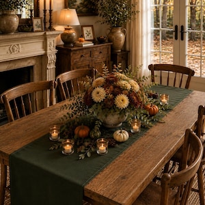 Chemin de table massif vert forêt | Chemin de table minimaliste en coton et polyester|Décoration de salle à manger de ferme|Décoration de table de mariage|Chemin de table vert foncé
