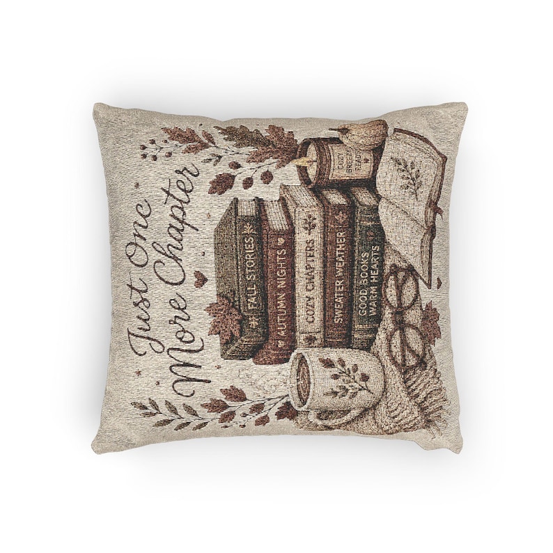 Just One More Chapter Woven Pillow | Book Lover Throw Pillow| Cozy Reading Decor| Literary Cushion| Library Home Decor| Fall Accent Pillow image 8