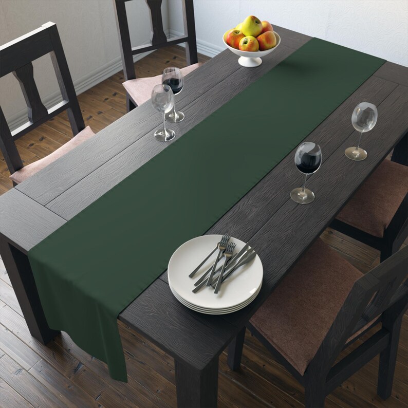Camino de mesa verde bosque liso / Camino de mesa minimalista de algodón y poliéster / Decoración de comedor estilo casa de campo / Decoración de mesa de boda / Camino de mesa verde oscuro imagen 13