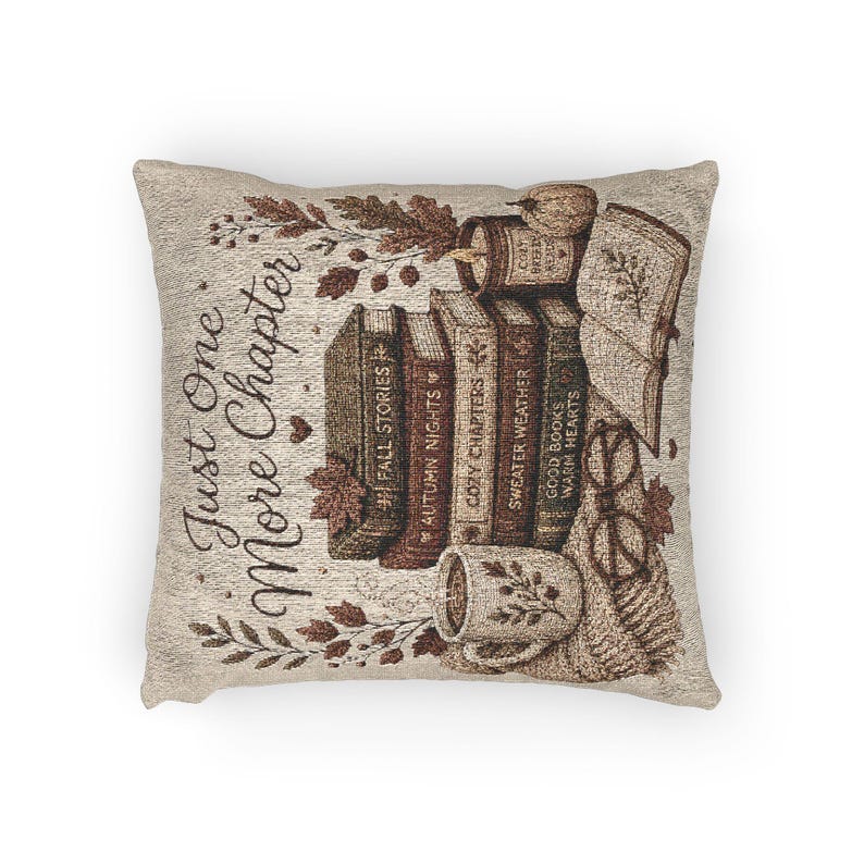 Just One More Chapter Woven Pillow | Book Lover Throw Pillow| Cozy Reading Decor| Literary Cushion| Library Home Decor| Fall Accent Pillow image 6