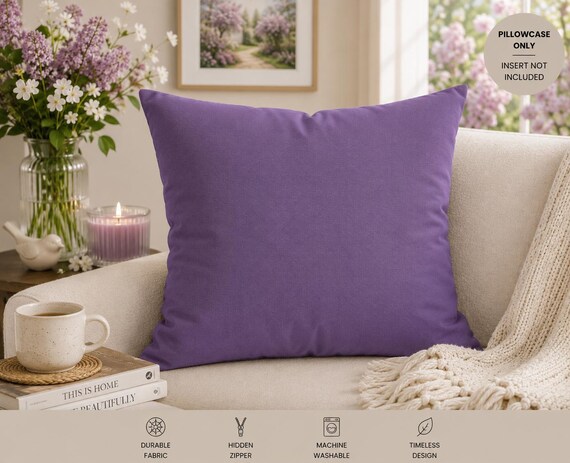 Lavendel gemütlicher quadratischer Kissenbezug | Lila Kissenbezug|Lila Kissenbezug|Erstmaliges Hausbesitzer Geschenk|Weihnachtskissenbezug|Weihnachtsdeko|Boho home deco