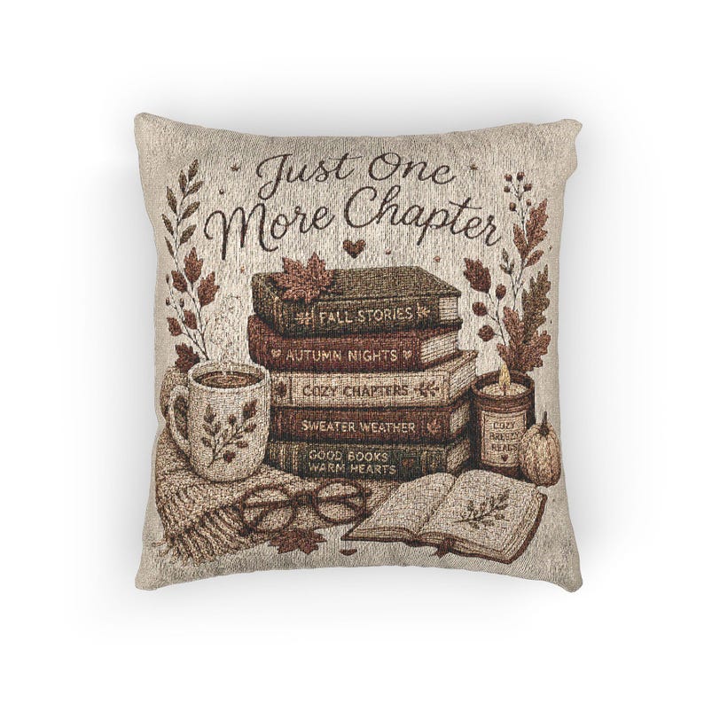 Just One More Chapter Woven Pillow | Book Lover Throw Pillow| Cozy Reading Decor| Literary Cushion| Library Home Decor| Fall Accent Pillow image 7