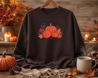 Embroidered Pumpkin Fall Sweatshirt, Halloween Crewneck sweatshirt|Autumn Pullover|Harvest Festival Top|Thanksgiving Sweater|Fall Gift