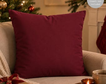 Burgundy Wine Red Cozy Square Pillowcase| Christmas pillow case| Elegant Dark Red pillow cover |First time homeowner gift| Red pillowcase