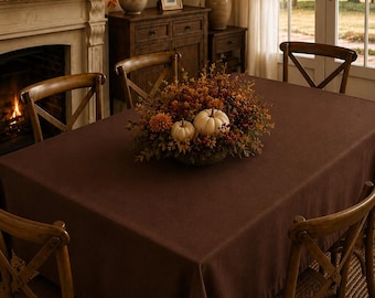 Mantel de sarga de algodón marrón chocolate / Mantelería rústica de estilo campestre / Cubremesas rústico / Decoración neutra / Mantel de color liso