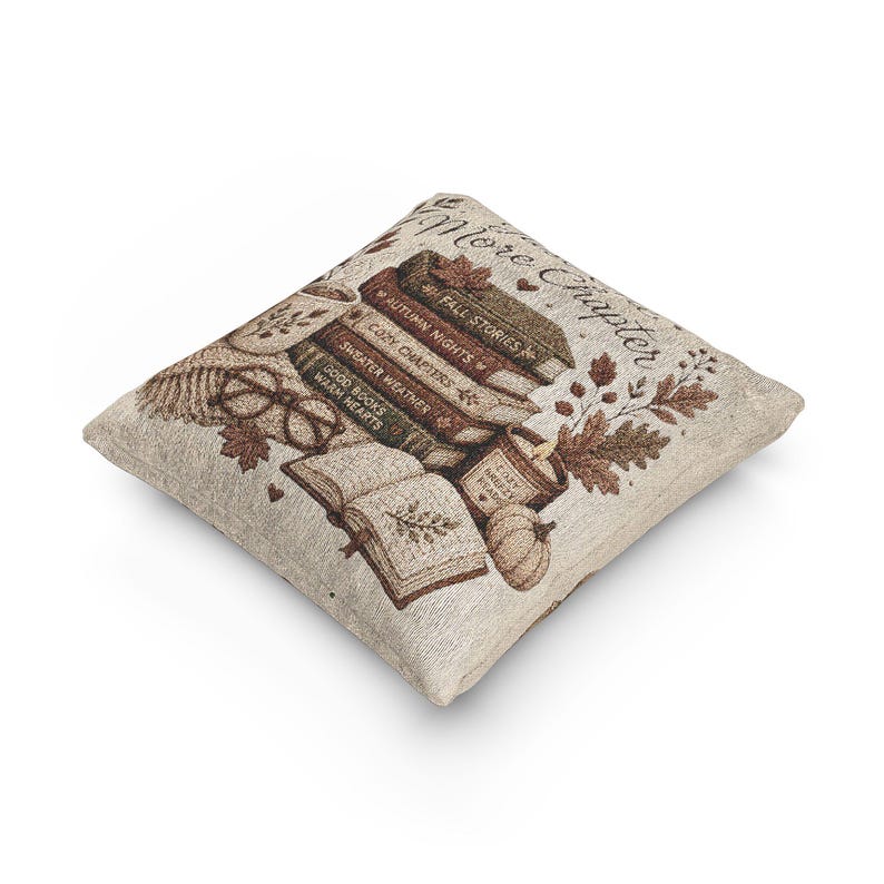 Just One More Chapter Woven Pillow | Book Lover Throw Pillow| Cozy Reading Decor| Literary Cushion| Library Home Decor| Fall Accent Pillow image 9