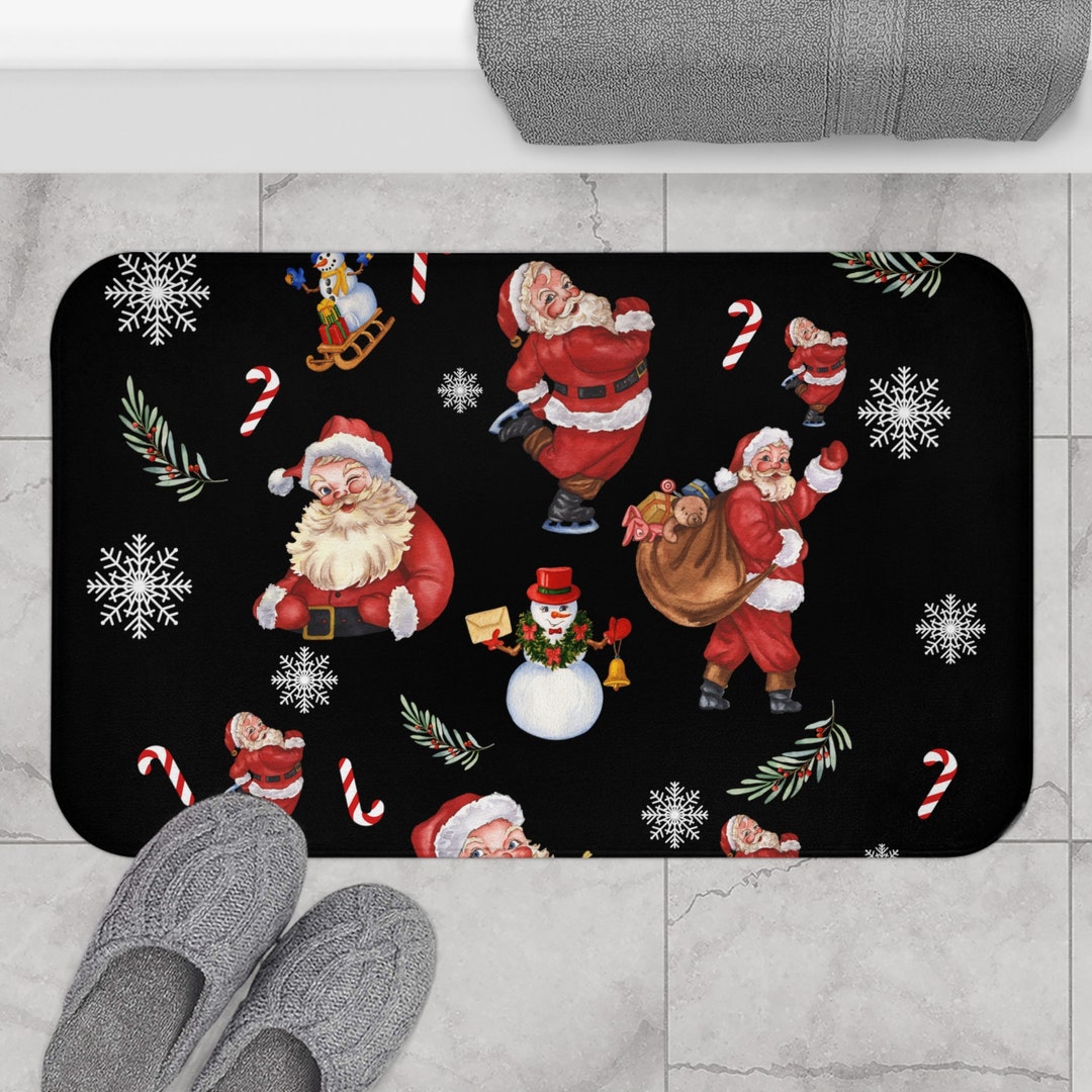 Santa Christmas Bathmat Holiday Bath Mat Christmas Bath Etsy