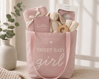 Blush pink Sweet Baby Girl Gift Bag Tote| Baby Shower Gift Bag| Newborn Gift Basket Tote| Birthday gift Bag| Reusable Baby Gift tote