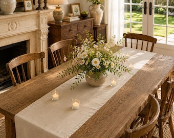 Oatmeal Cotton Twill & Polyester Table Runner | Neutral Table Decor | Rustic Dining Table Linen| Table decor| Holiday table decor ideas