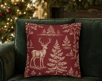 Deer and pine tree Pillow cover| Christmas Throw Pillowcase | Rustic Woodland Holiday pillowcase| Christmas decor| Animal throw pillow cover