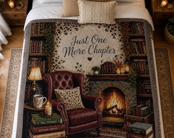 One More Chapter Woven Blanket| Book Lover Gift| Bookish Throw Blanket| Reading Nook Decor| Cozy Reader Gift| Cotton Tapestry Blanket gift