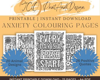 Anxiety Colouring Pages, Large Print Colouring Pages, Positive Quotes Colouring Pages, Adult Colouring, Mindfulness Colouring, A4, Printable