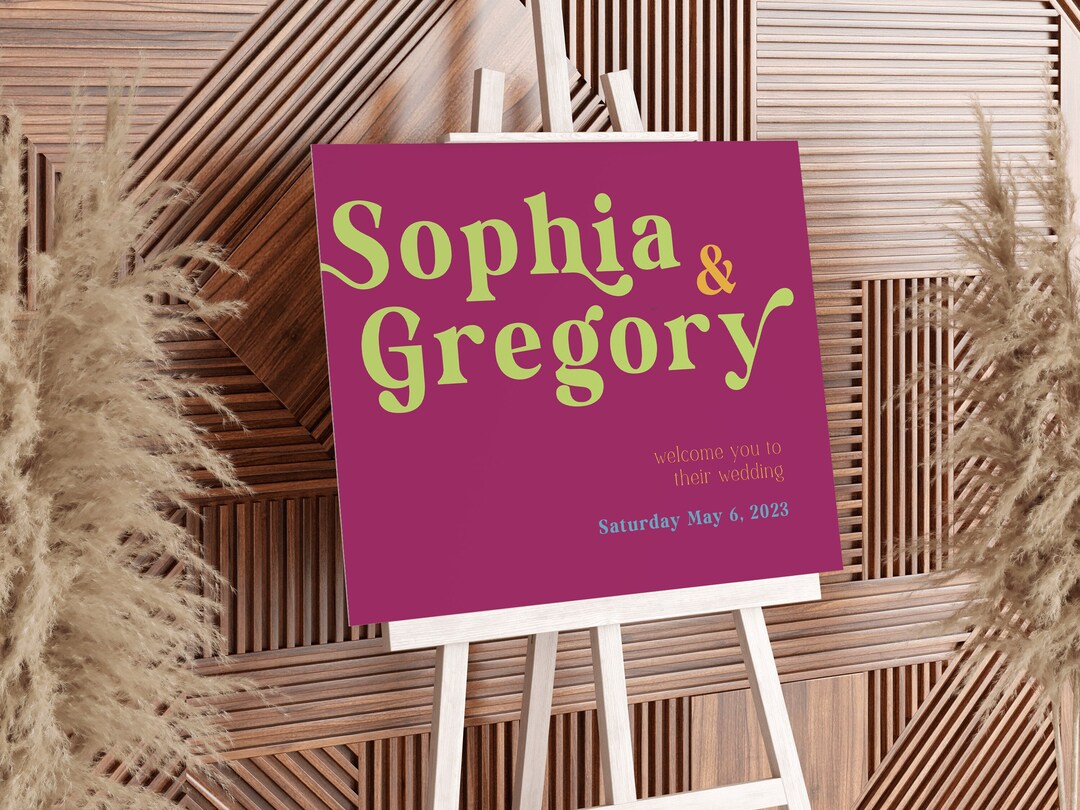 Funky Wedding Welcome Sign Template - Retro Wedding Sign, Colorful ...